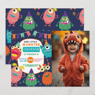 Liten monster födelsedagsfest för flickor och pojk inbjudningar
