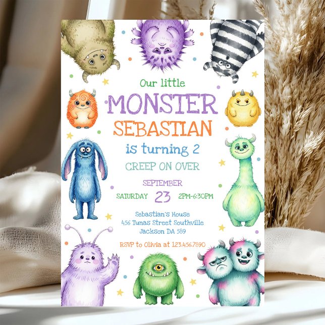 Liten monster födelsedagsinbjudan inbjudningar (Skapare uppladdad)