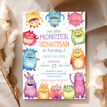 Liten monster födelsedagsinbjudan