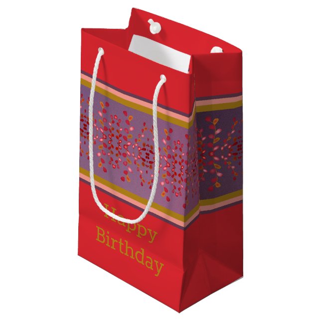 Liten mönstrad papperspresentbag med Grattis på fö (Framsidan Vinklad)