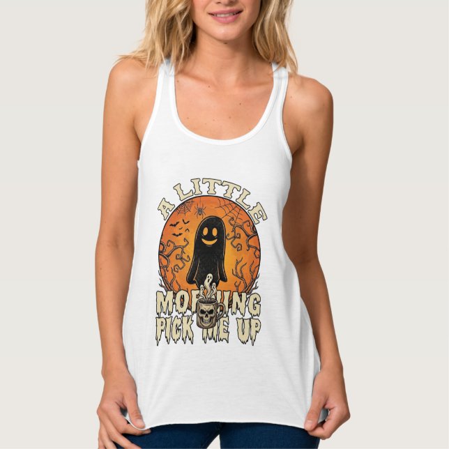 Liten morgonplock Upp Halloween Ghost Skull Mu Linne Med Racerback (Framsida)