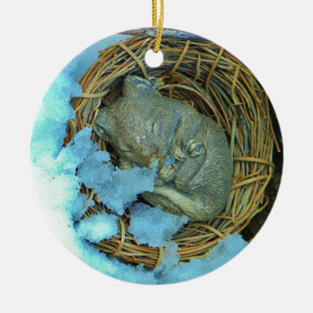 Liten mus i snö julgransprydnad keramik (Framsidan)