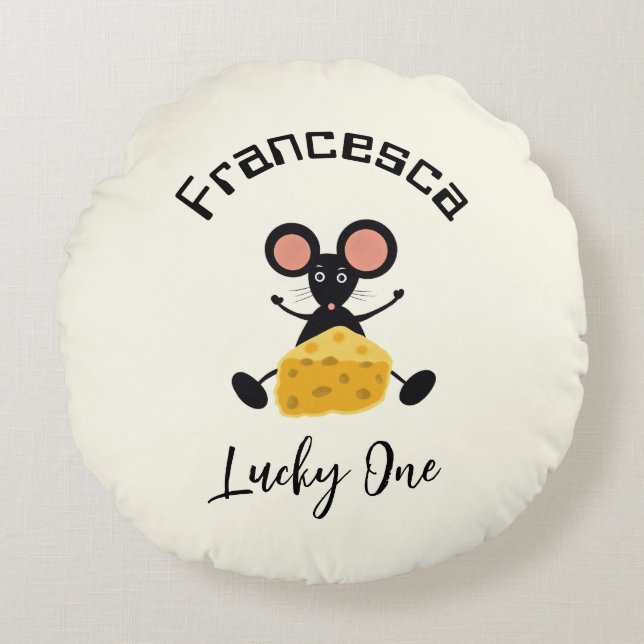 Liten mus med ost rund kudde (Framsidan)