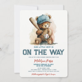 Liten MVP Baseboll Teddybjörn Babyfirande Inbjudningar