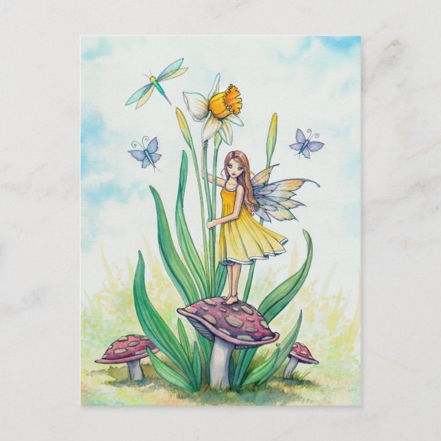 Liten Narcissfäll Fairy Fantasy Art Illustration Vykort (Framsida)