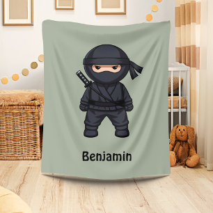 Liten ninja anpassat namn Sage Green Fleecefilt