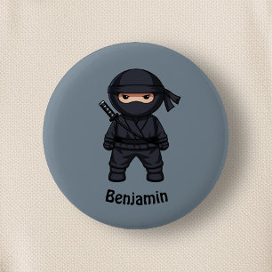 Liten Ninja Krigare på Grått Knapp