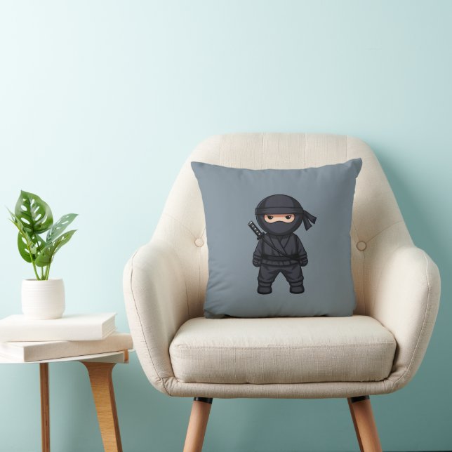 Liten Ninja Krigare på Grått Kudde (Stol)