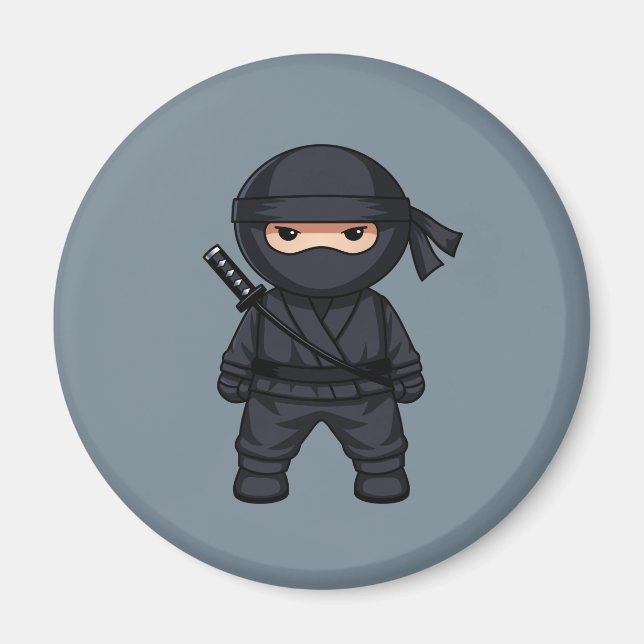 Liten Ninja Krigare på Grått Magnet (Framsidan)