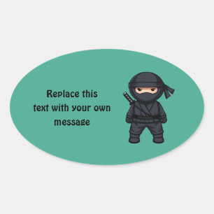 Liten Ninja Krigare på Grönt Ovalt Klistermärke