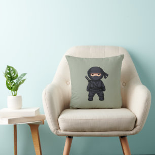 Liten Ninja Krigare på Svärmorgrönt Kudde