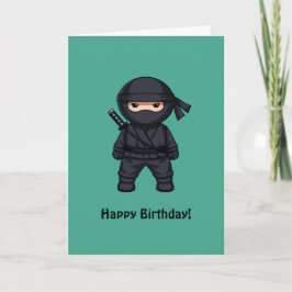 Liten ninja på grön födelsedagsglädje kort