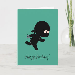 Liten ninja springer på mörkgrön födelsedag kort