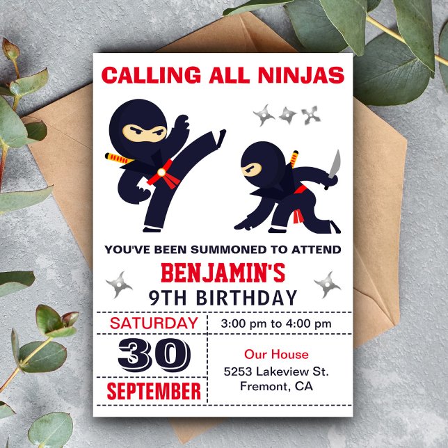 Liten Ninja Warrior Barnkalas Inbjudningar (Skapare uppladdad)