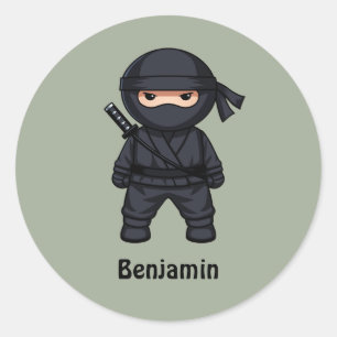 Liten Ninja Warrior på salvia grön Runt Klistermärke