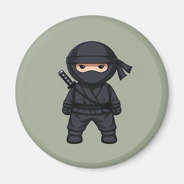 Liten Ninja Warrior på salviagrön Magnet (Framsidan)