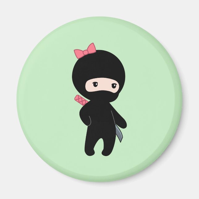 Liten Ninjaflicka på grönt Magnet (Framsidan)