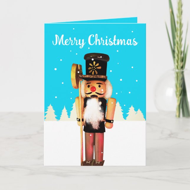 Liten nötknäppare God Jul tomte kort (Framsida)
