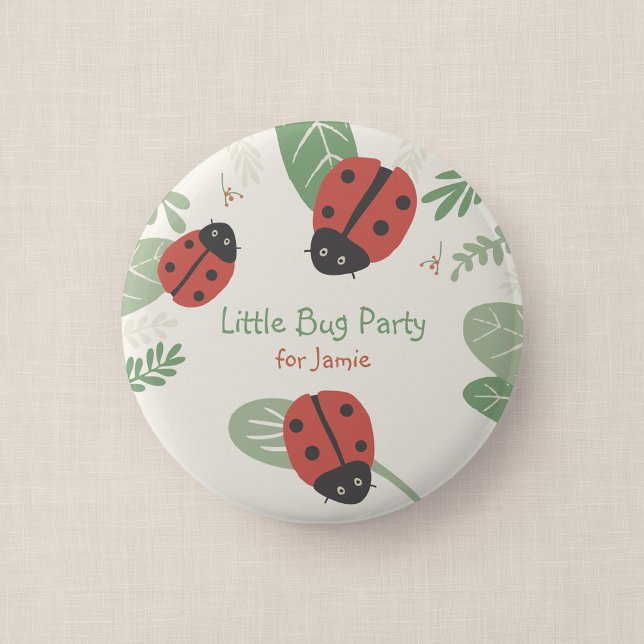 Liten Nyckelpiga Barnkalas Gäst Knapp Förmån (Ladybird Meadow - Party Favor Button)