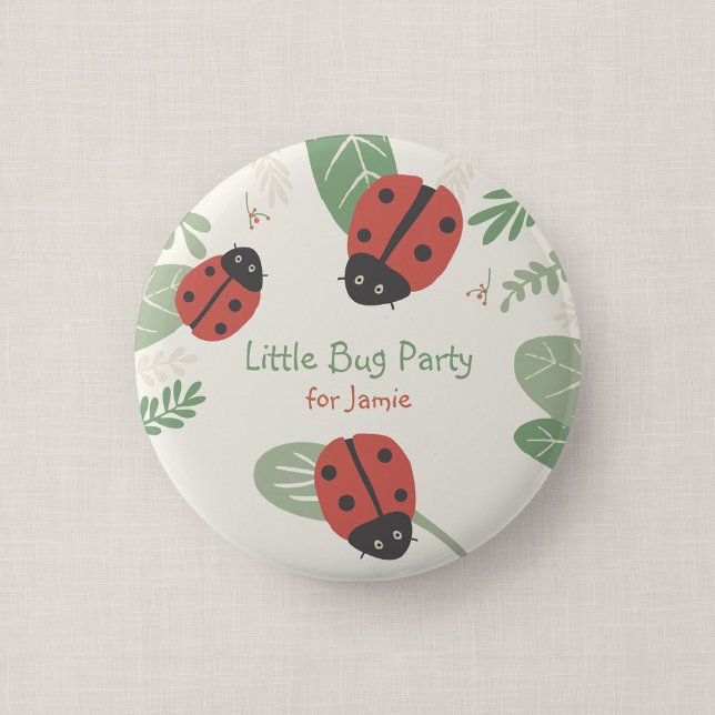 Liten Nyckelpiga Barnkalas Gäst Knapp Förmån (Ladybird Meadow - Party Favor Button)