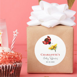 Liten Nyckelpiga Solros Baby Shower Runt Klistermärke