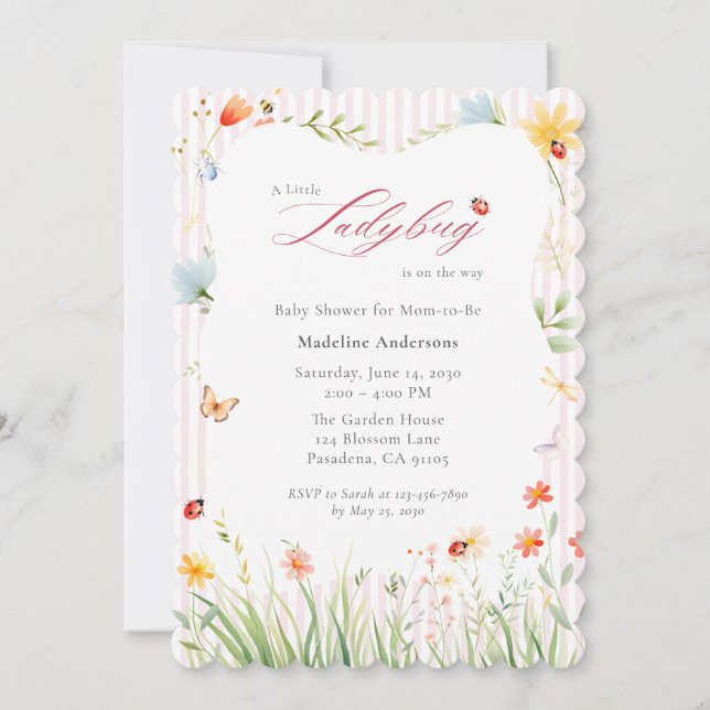 Liten Nyckelpiga Vildblomma Baby Shower Inbjudningar (Framsida)