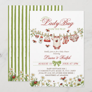 Liten Nyckelpiga Vildblomma Flickbarns Baby Shower Inbjudningar