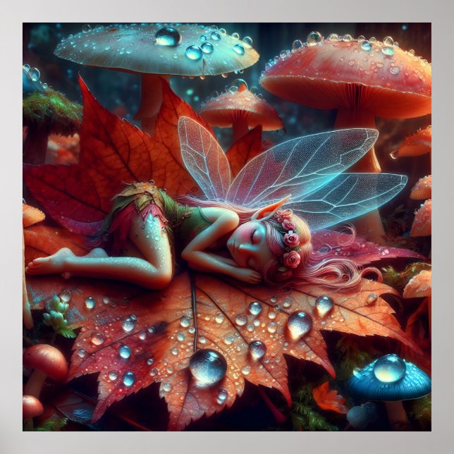 Liten nyckfull älv som sover på ett blad poster (Framsidan)