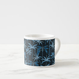 Liten oas: Botanisk Palm Fin-Linje Marinblå Espressomugg