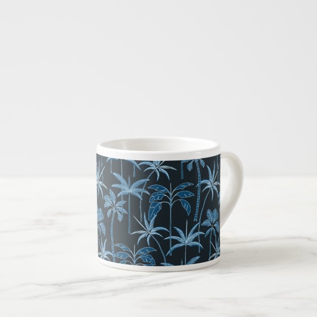 Liten oas: Botanisk Palm Fin-Linje Marinblå Espressomugg (Framsida höger)