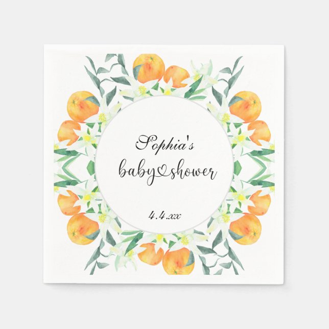 Liten orange baby shower pappersservett (Framsidan)