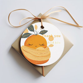 liten orange Babydusch Gåvor Etiketter