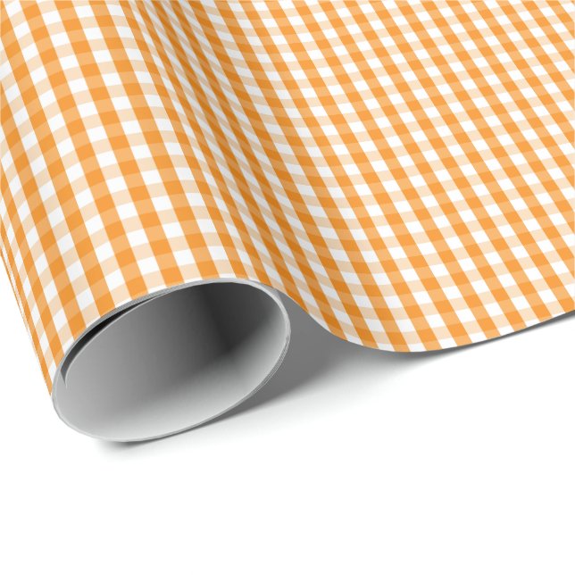 Liten orange- och vitGingham som slår in papper Presentpapper (Rullad Hörn)