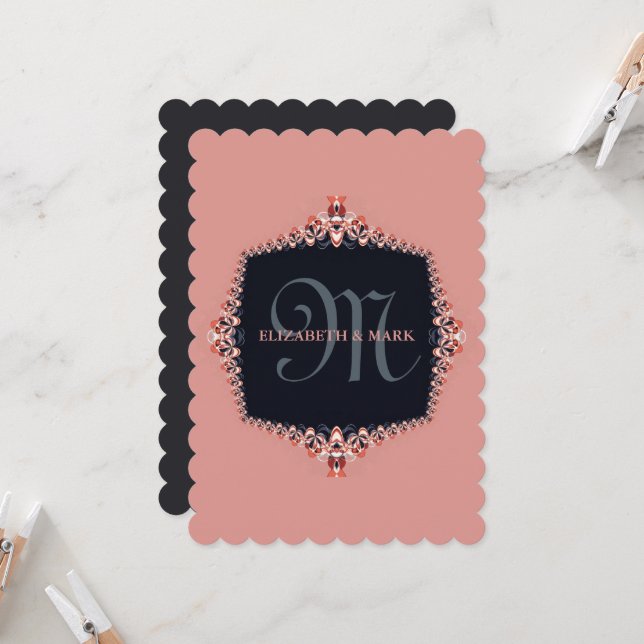 Liten Orchid Rosa Monogram Bröllopsinbjudan Inbjudningar (Fram/Back In Situ)