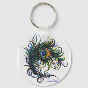 Liten påfågelfjäder Keychain Nyckelring