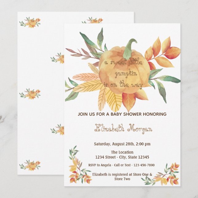 Liten pampkin, höstbabystövel inbjudningar (Fram/baksida)