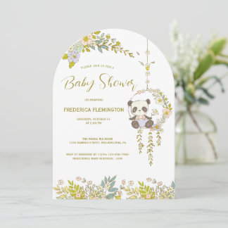 Liten Panda I En Blomster Sväng Baby Shower Inbjudningar