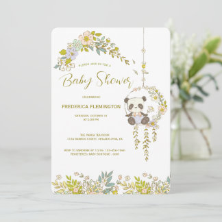 Liten Panda I En Blomster Sväng Barnkalas Inbjudningar