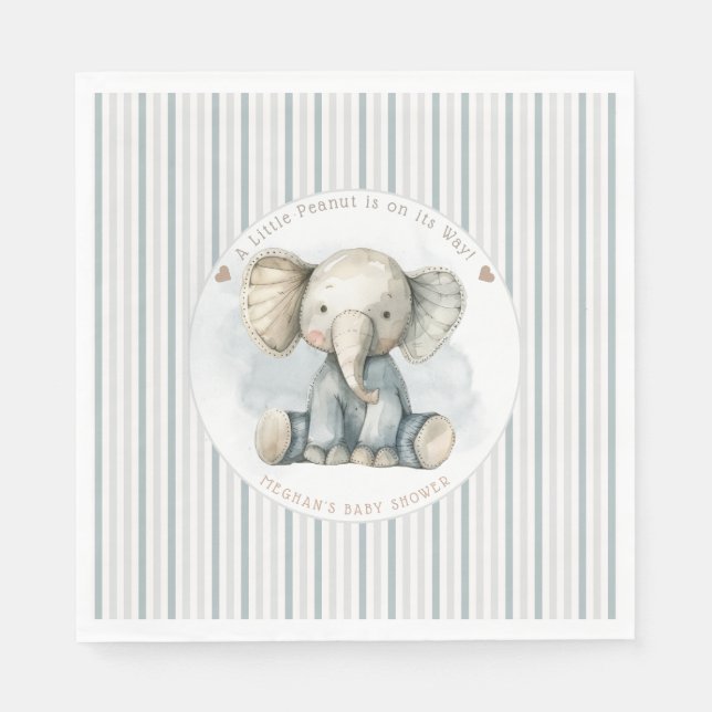 Liten Pärl Elefant Blå Randig Babykalas Pappersservett (Framsidan)