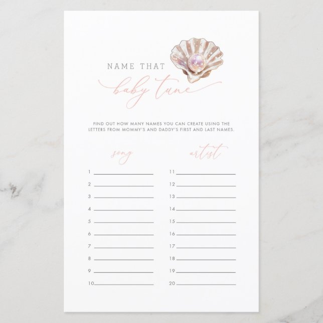 Liten pärla Namnge den där barnvisan Baby Shower-s (Framsida)