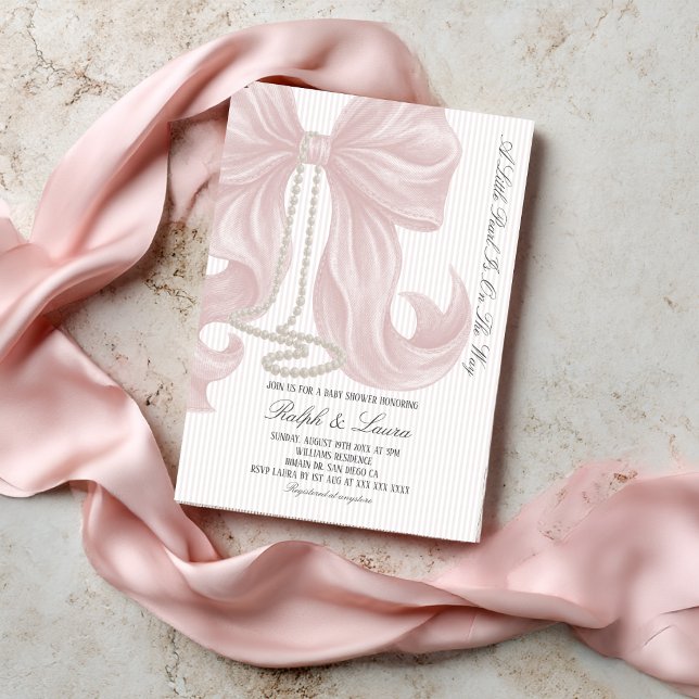 liten Pearl Bow Flicka Baby Shower Inbjudan (Skapare uppladdad)