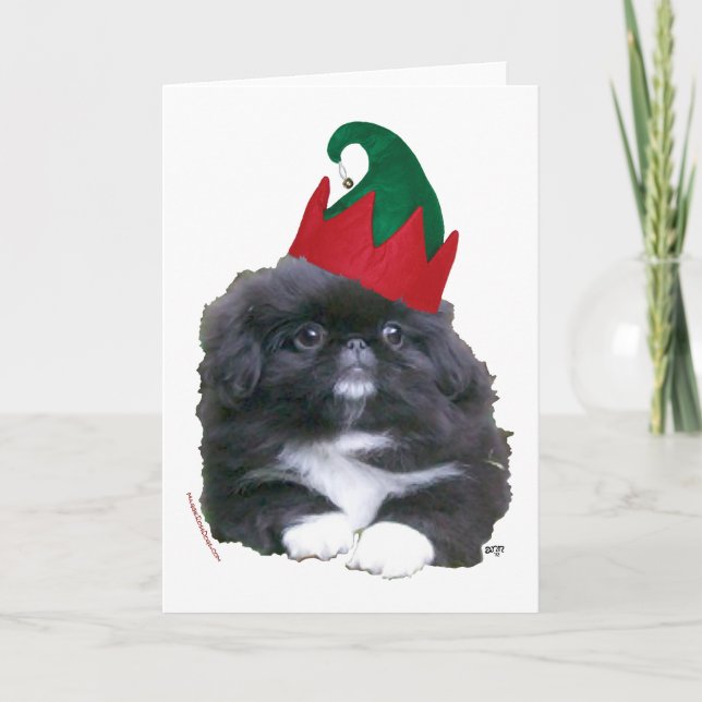 Liten Pekingeser Jul Alv Helgkort (Framsida)