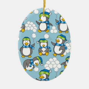 Liten penguinbakgrund julgransprydnad keramik