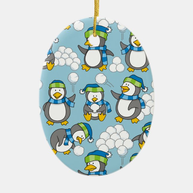 Liten penguinbakgrund julgransprydnad keramik (Framsidan)