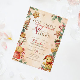 Liten pepparkaka 3-års födelsedag jul inbjudningar