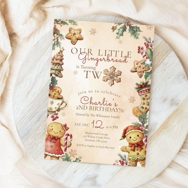 Liten pepparkakor jul 2-års födelsedag inbjudningar (Skapare uppladdad)
