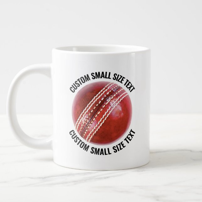 Liten personlig text Cricketboll Anpassad Jumbo Mugg (Vänster)