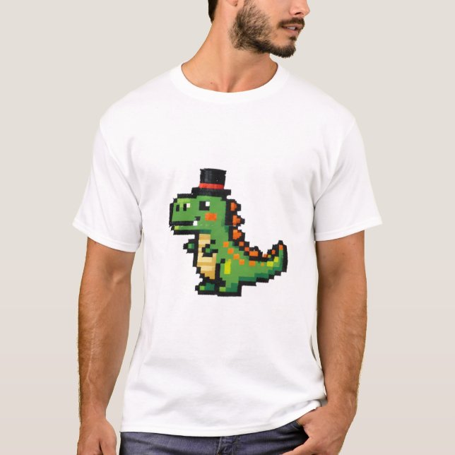 Liten Pixel T-Rex i en topp hatt T Shirt (Framsida)