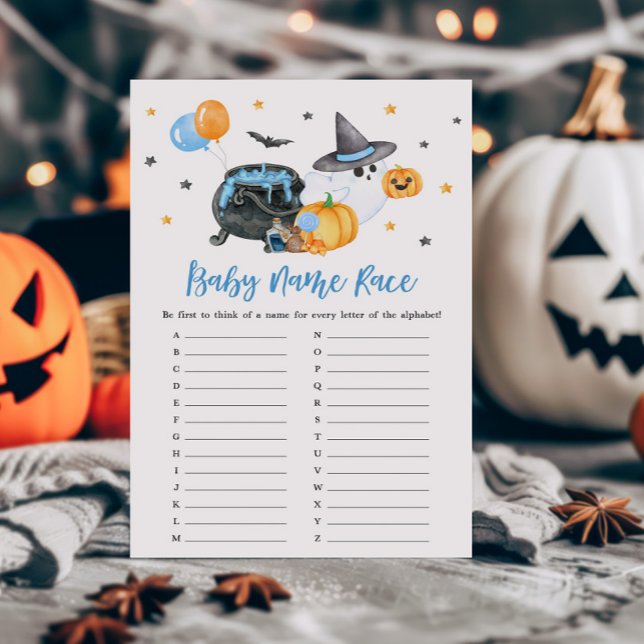 Liten pojke Boo Spökbaby Namntävlingsspel (Ghost Halloween Baby Shower Baby Name Race Game)