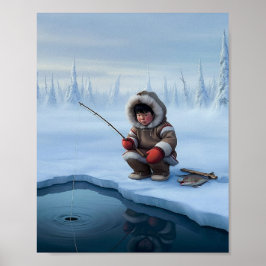 Liten pojke isfiske poster